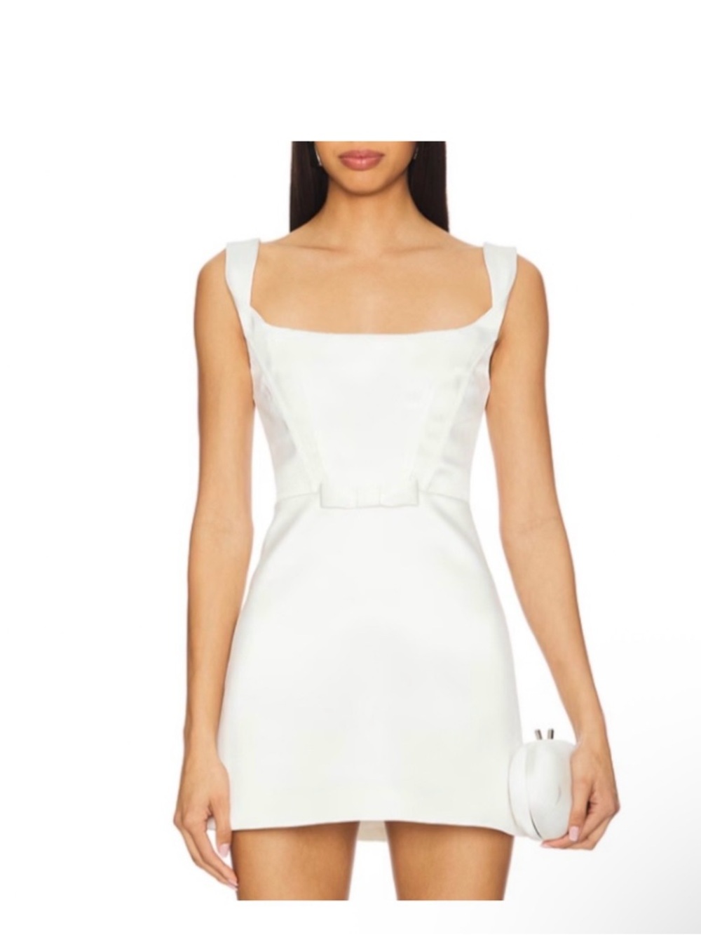 MAJORELLE White Square-Neck Mini Dress with Bow Waist